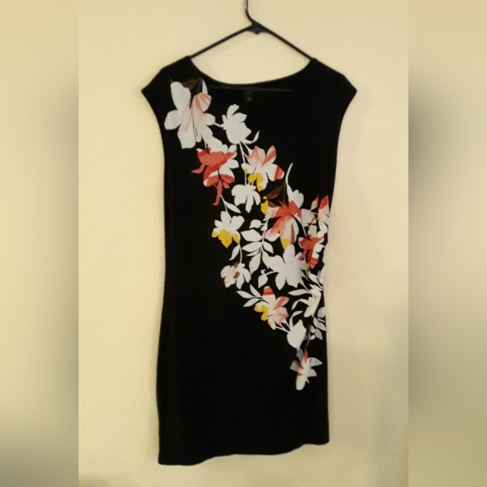 Ann Taylor Factory Black Floral Print Dress  Size L